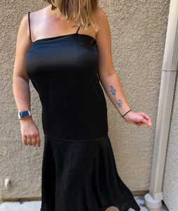 Black Satin Midi Dress - M