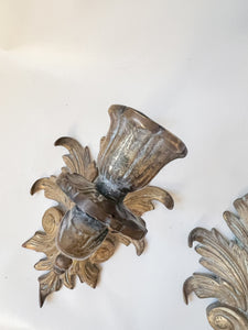 Pair of Gold Wall Sconce Candle Holders