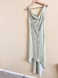 Pale Green Beaded Cowl Neck Dress - Size 12