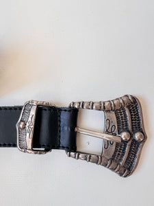 Black and Silver Leather Belt