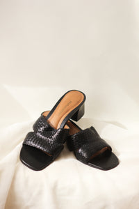 Black Weave Block Heels - Size 7.5