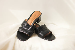 Black Weave Block Heels - Size 7.5