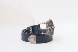 Black and Silver Leather Belt