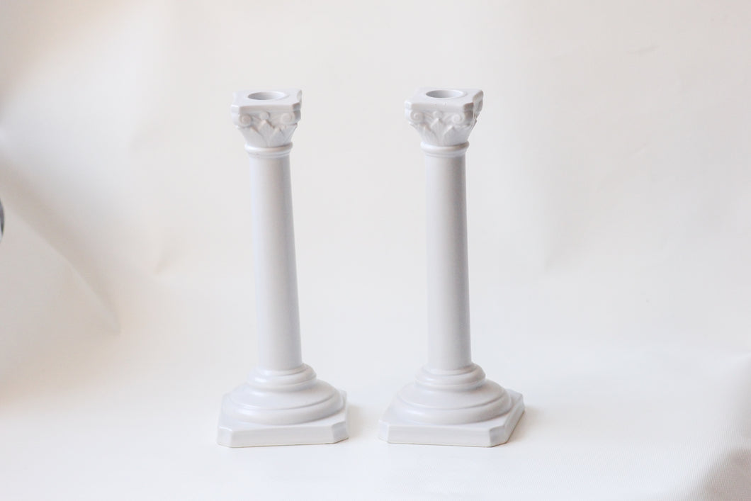 Grey Greek Pillar Candle Holders