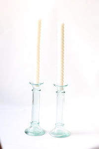 Pair of Aqua Glass Candle Holders