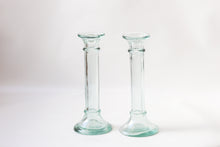 Load image into Gallery viewer, Pair of Aqua Glass Candle Holders
