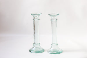 Pair of Aqua Glass Candle Holders