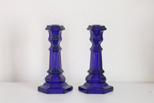 Load image into Gallery viewer, Blue Glass Candle Holders
