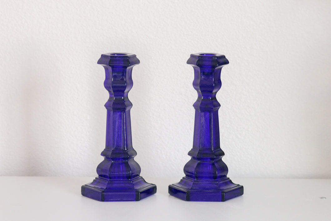 Blue Glass Candle Holders