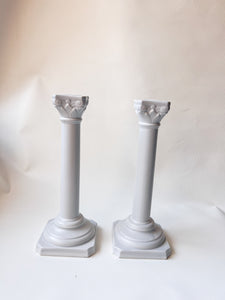 Grey Greek Pillar Candle Holders