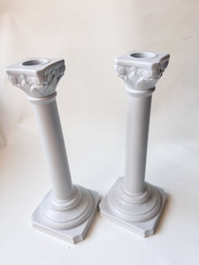 Grey Greek Pillar Candle Holders