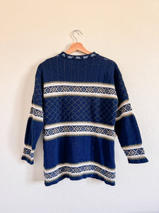 Navy Blue Floral Sweater - Size M