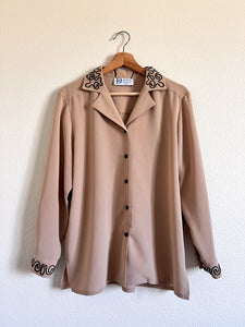 Light Brown Embellished Button Up - Size 8P