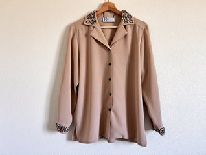 Light Brown Embellished Button Up - Size 8P