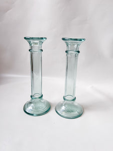 Pair of Aqua Glass Candle Holders