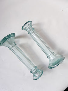 Pair of Aqua Glass Candle Holders