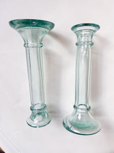 Pair of Aqua Glass Candle Holders