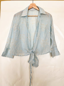 Sheer Blue Floral Button Up - Size S