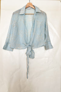 Sheer Blue Floral Button Up - Size S