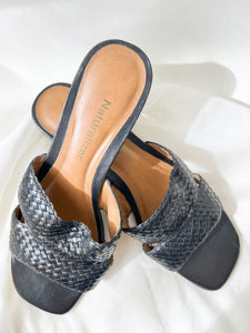 Black Weave Block Heels - Size 7.5