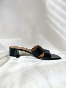 Black Weave Block Heels - Size 7.5