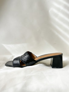 Black Weave Block Heels - Size 7.5