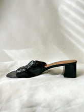 Load image into Gallery viewer, Black Weave Block Heels - Size 7.5
