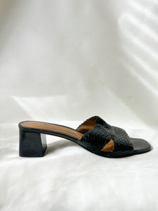 Black Weave Block Heels - Size 7.5