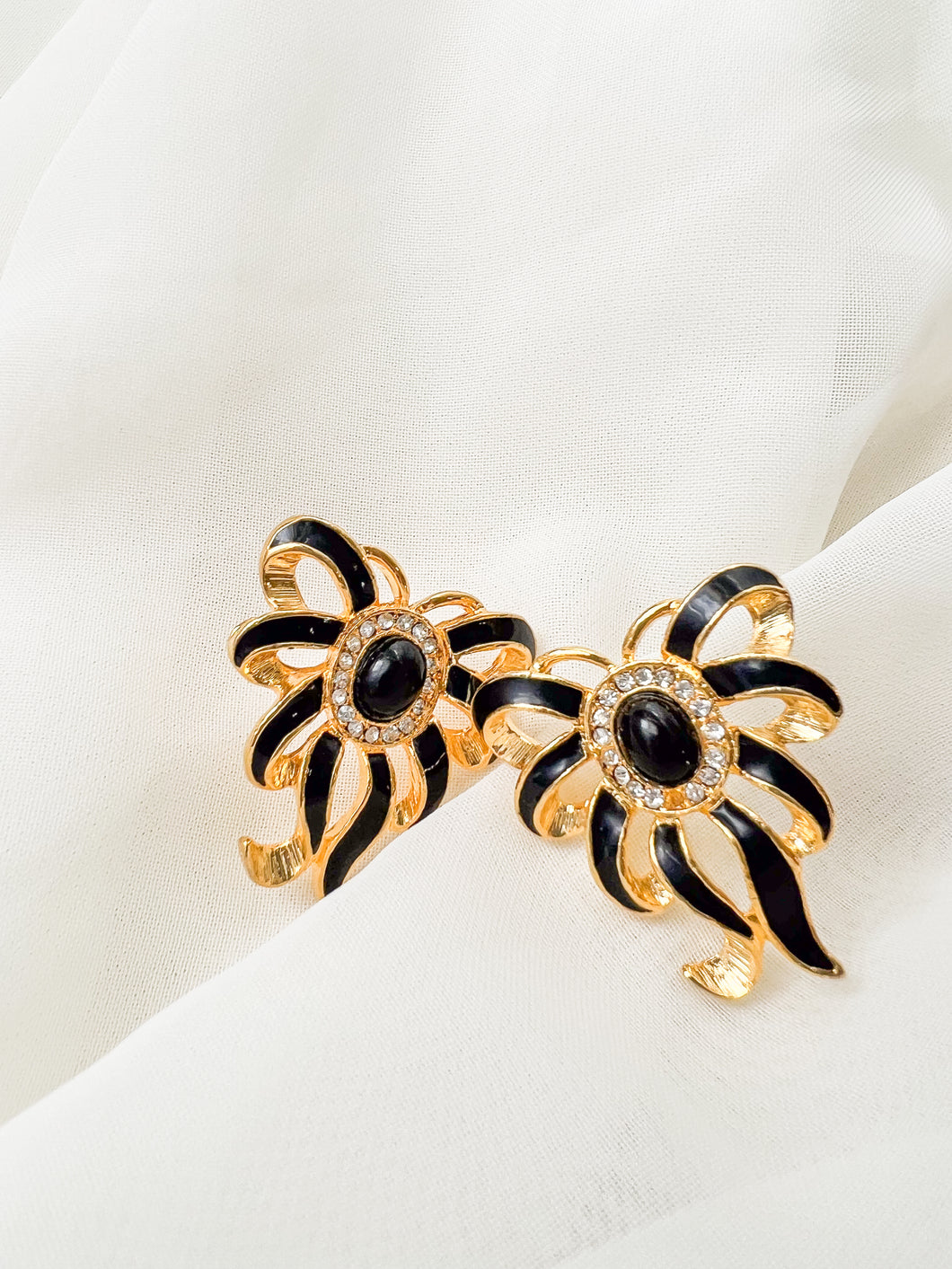 Black and Gold Ribbon Earrings