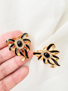 Black and Gold Ribbon Earrings