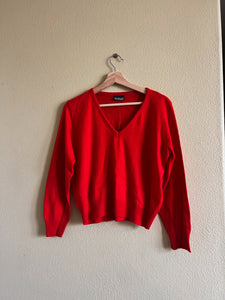 Cropped Red V-Neck Sweater - Size M