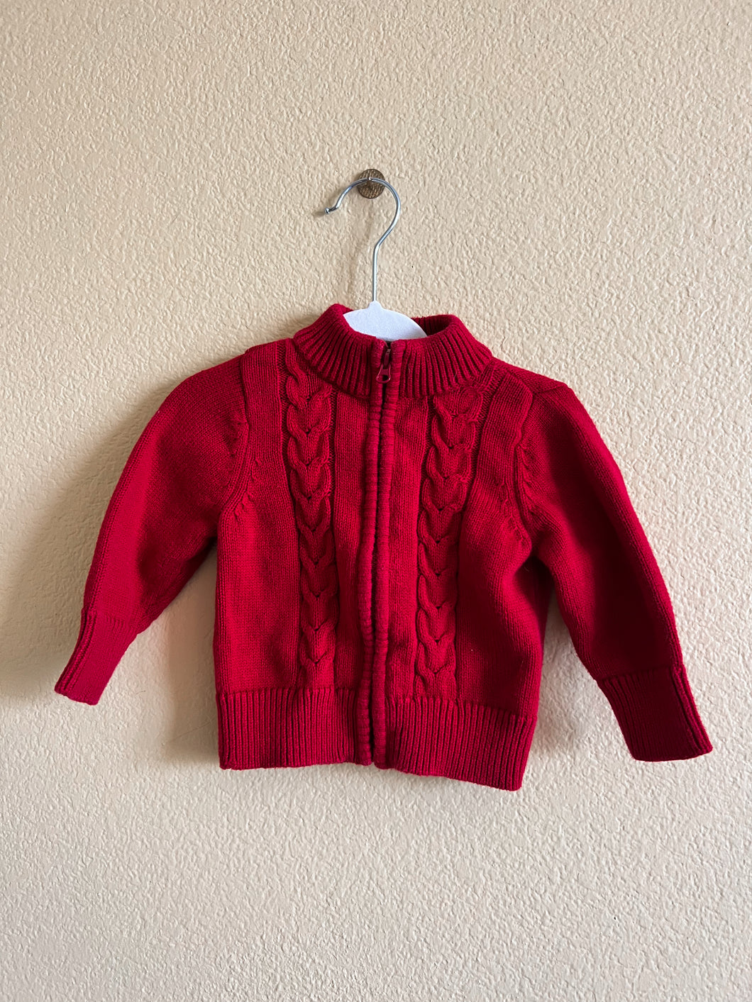 Red Zip Up Baby Cardigan - Size 9M