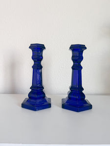 Blue Glass Candle Holders