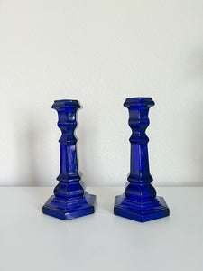 Blue Glass Candle Holders