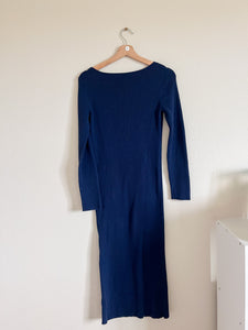 Leith Navy Ribbed Midi Dress - Size L