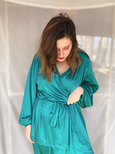 Teal Silk Pajama Set - Size L