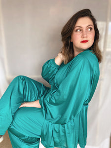 Teal Silk Pajama Set - Size L