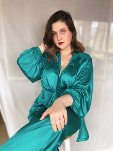 Teal Silk Pajama Set - Size L