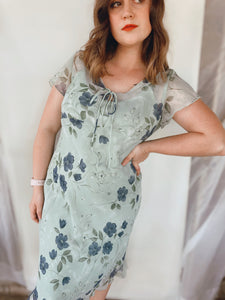 Sage Green Floral Midi Dress - Size 11/12