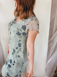 Sage Green Floral Midi Dress - Size 11/12