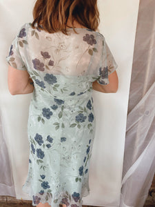 Sage Green Floral Midi Dress - Size 11/12