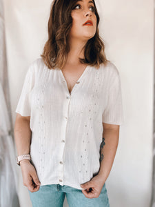 Short Sleeved Ivory Cardigan - Size L