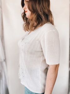 Short Sleeved Ivory Cardigan - Size L