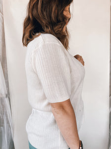 Short Sleeved Ivory Cardigan - Size L