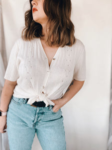 Short Sleeved Ivory Cardigan - Size L