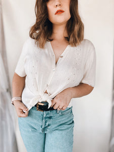 Short Sleeved Ivory Cardigan - Size L