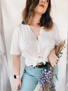 Short Sleeved Ivory Cardigan - Size L