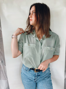 Short Sleeve Sage Button Up - Size 10