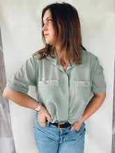 Load image into Gallery viewer, Short Sleeve Sage Button Up - Size 10
