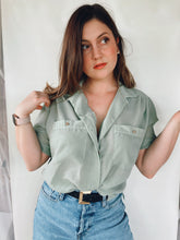 Load image into Gallery viewer, Short Sleeve Sage Button Up - Size 10
